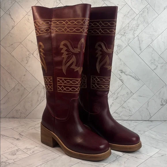 NWT Dingo Womens Avalon Burgundy Leather Embroidered Round Toe Boots Size 11M - Picture 3 of 8